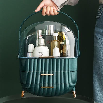 Dust-Proof Large Capacity Makeup Storage Box With Handle